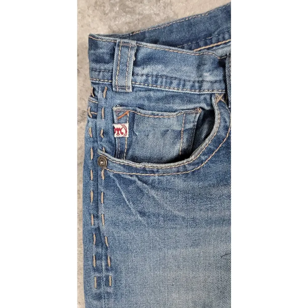 MEK DNM Cody Straight Leg Button-Fly Faded Whiskered Blue Denim Jeans Sz 37x33